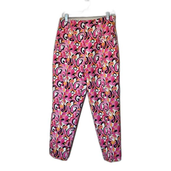 NWT Zara Pink Black Orange Paisley Pants Hi Rise Tapered Large MOD Funky Bright - Picture 3 of 10